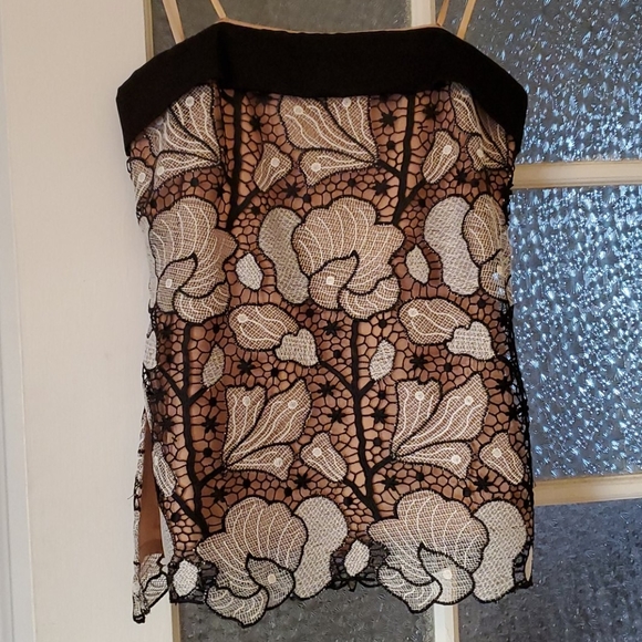 Host Pick BCBG Lace Strapless Knit White Black Nude NWT - Picture 3 of 13